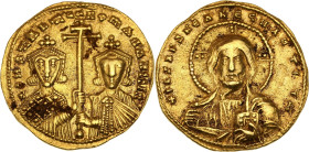 Constantin VII et Romain II (945-959)
Solidus (659-661), Constantinople.
Av. Buste du Christ de face.
Rv. Bustes de face de Constantin VII et de Romai...