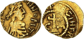 Chalon-sur-Saône (Cabilonnum)
Triens (VIIe siècle), monétaire VINTRIO.
Av. Buste diadémé et drapé à droite.
Rv. Croix accostée des lettres C - A.
B.11...