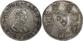 Lorraine, Charles III (1545-1608)
Thaler 1569, Nancy.
Av. Buste à droite du jeune Duc.
Rv. Sept écussons aux armes pleines de Lorraine.
Flon 60.
...