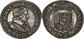 Lorraine, Charles IV duc de Lorraine (1634-1675)
Teston 1627, Nancy.
Av. Buste à droite de Charles IV, drapé et cuirassé, avec un petit col plat.
Rv. ...