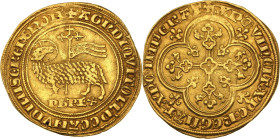 Philippe IV (1285-1314)
Agnel d'or (1311).
Av. Agneau pascal à gauche, la tête tournée à droite.
Rv. Croix quadrilobée, feuillue et fleuronnée, dans u...
