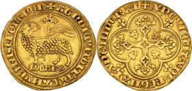 Louis X (1314-1316)
Agnel d'or (1315).
Av. Agneau pascal à gauche, la tête tournée à droite.
Rv. Croix quadrilobée, feuillue et fleuronnée, dans un qu...