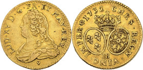 Louis XV (1715-1774)
Louis d'or aux écus ovales, buste habillé 1732/31 BB, Strasbourg.
Av. Buste drapé à gauche
Rv. Écus ovales de France et de Navarr...