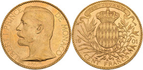 Albert Ier (1889-1922)
100 Francs 1901 A, Paris.
Av. Tête nue à gauche.
Rv. Ecu couronné dans une couronne.
G.MC124
32,23 g. Quelques traces de manipu...