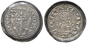 Aquileia - Bertoldo di Merania (1218-1251) Denaro - D/ BERTO - LDVSP, Il patriarca mitrato, seduto di fronte, tiene nella destra la croce patriarcale ...