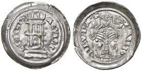 Aquileia - Raimondo della Torre (1273-1299) Denaro con torre - D/ RAIMO - NDV PA, il Patriarca seduto e frontale, con mitra chiusa, regge un pastorale...