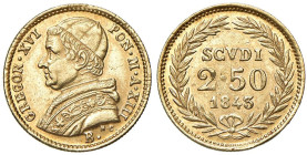 Bologna - Gregorio XVI (1831-1846) 2,5 Scudi 1843 an. XIII - D/ GREGOR XVI - PON M AN XIII, busto a sinistra con zucchetto, mozzeta stola; in basso se...