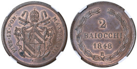 Bologna - Pio IX (1846-1870) 2 Baiocchi 1848 an. III - D/ PIVS IX PON - MAX AN III, stemma sormontato da chiavi decussate con cordone intrecciato e fi...
