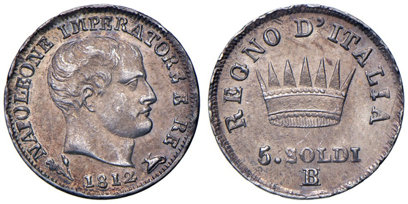 Bologna - Napoleone I (1805-1814) 5 Soldi 1812, segno di zecca B sovrapposto a M...