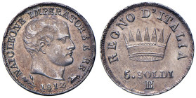 Bologna - Napoleone I (1805-1814) 5 Soldi 1812, segno di zecca B sovrapposto a M - D/ NAPOLEONE IMPERATORE E RE, testa nuda a destra; in basso la data...