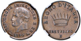 Bologna - Napoleone I (1805-1814) Centesimo 1810 - D/ NAPOLEONE IMPERATORE E RE, testa nuda a sinistra; in basso la data R/ REGNO D'ITALIA, corona fer...