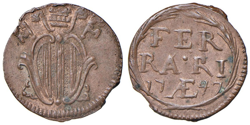 Ferrara - Benedetto XIV (1740 - 1758) Quattrino 1747 - D/ stemma con chiavi scio...