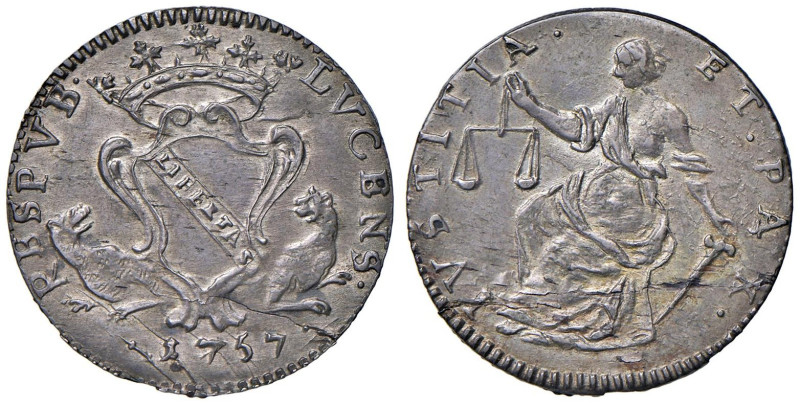 Lucca Repubblica (1369-1799) Grosso o Barbone da 12 Soldi 1757 - D/ RESPVB - LVC...