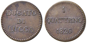 Lucca - Carlo Ludovico di Borbone (1824-1847) Quattrino 1826 - D/ DUCATO / DI / LUCCA, nel campo in tre righe R/ 1 / QUATTRINO / 1826, nel campo in tr...