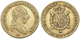 Milano - Giuseppe II d'Asburgo (1780-1790) Mezza sovrana 1789 - D/ IOSEPH II D G R IMP S A GE HIE HV BO REX, testa laureata a destra R/ ARCH AVST DVX ...