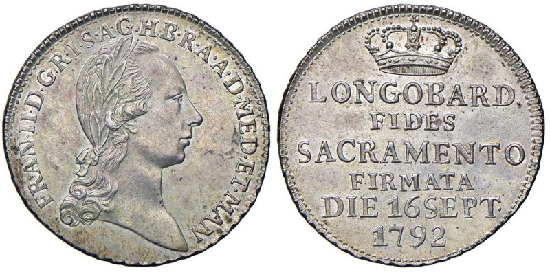 Milano - Francesco II d'Asburgo (1792-1800) Mezza Lira del Giuramento 1792 - D/ ...