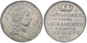 Milano - Francesco II d'Asburgo (1792-1800) Mezza Lira del Giuramento 1792 - D/ FRAN II D G R I S A G H B R A A D MED ET MAN, testa laureata a destra ...
