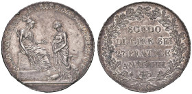 Milano - Repubblica Cisalpina (1800-1802) Scudo da 6 lire - D/ ALLA NAZ FRAN LA REP CISAL RICONOSCENTE, allegorie della Francia seduta e della Repubbl...