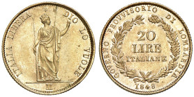 Milano - Governo provvisorio di Lombardia (1848) 20 Lire 1848 - D/ GOVERNO PROVVISORIO DI LOMBARDIA, nel campo 20 / LIRE / ITALIANE, tra due rami di l...