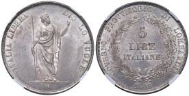 Milano - Governo Provvisorio (1848) 5 Lire 1848 - D/ GOVERNO PROVVISORIO DI LOMBARDIA, nel campo 5 / LIRE / ITALIANE, tra due rami di lauro e quercia ...