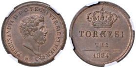 Napoli - Ferdinando II di Borbone (1830-1859) 3 Tornesi 1854 - D/ FERDINANDVS II D G REGNI VTR SIC ET HIER REX, testa nuda e barbuta a destra; in bass...