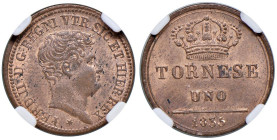 Napoli - Ferdinando II di Borbone (1830-1859) Tornese 1835 Taglio liscio - D/ FERD II D G REGNI VTR SIC ET HIER REX, testa nuda rivolta a destra; in b...