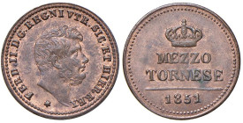 Napoli - Ferdinando II di Borbone (1830-1859) Mezzo tornese 1851 - D/ FERD II D G REGNI VTR SIC ET HIER REX, testa nuda e barbuta a destra; in basso s...