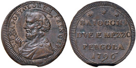 Pergola - Pio VI (1775-1799) Sampietrino da 2 Baiocchi e mezzo 1796 - D/ S P APOSTOLORVM PRINCEPS, busto di S. Pietro rivolto verso sinistra; sotto il...
