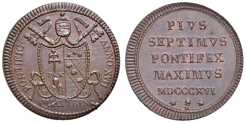 Roma - Pio VII (1800-1823) Quattrino 1816 an. XVII - D/ PIVS / SEPTIMVS / PONTIF...