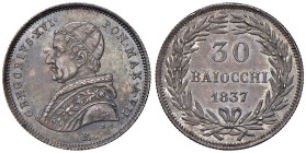Roma - Gregorio XVI (1831-1846) 30 Baiocchi 1837 an. VII - D/ GREGORIVS XVI PON MAX A VII, busto a sinistra con zuccheto, mozzetta e stola; sotto il t...