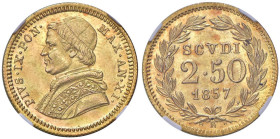 Roma - Pio IX (1846-1870) 2,5 Scudi 1857 an. XI - D/ PIVS IX PON - MAX AN XI, busto a sinistra con zucchetto, mozzetta e stola R/ SCVDI / 2•50 / 1857,...