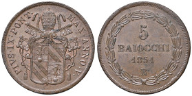 Roma - Pio IX (1846-1870) 5 Baiocchi 1851 an. V - D/ PIVS IX PONT - MAX ANNO V, stemma sormontato da chiavi decussate con cordone intrecciato e fiocco...