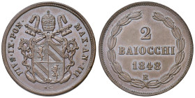 Roma - Pio IX (1846-1870) 2 Baiocchi 1848 an. III - D/ PIVS IX PON - MAX AN III, stemma sormontato da chiavi decussate con cordone intrecciato e fiocc...