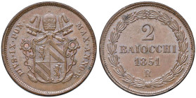 Roma - Pio IX (1846-1870) 2 Baiocchi 1851 an. V - D/ PIVS IX PON - MAX ANNO V, stemma sormontato da chiavi decussate con cordone intrecciato e fiocco ...