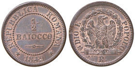 Roma - Seconda Repubblica Romana (1848-1849) Mezzo Baiocco 1849 - D/ REPVBBLICA ROMANA, nel centro ½  / BAIOCCO su due righe, sotto fregio; in basso 1...