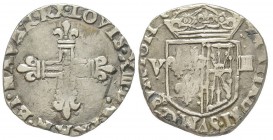 Louis XIII 1610-1643
1/8 Écu de Navarre, St. Palais, 1611 C, flan rogné, AG 4.23 g.
Ref : G. 25 (R2)
Conservation : presque TTB. Très Rare