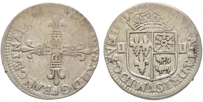 Louis XIII 1610-1643
1/4 Écu de Bearn, Pau, 1615, frappe au moulin, AG 9.16 g.
R...