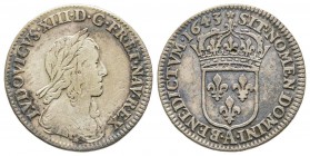 Louis XIII 1610-1643
1/12 Écu 2èm poinçon de Warin buste drapé et cuirassé, Paris, 1643 A, rose, AG 2.13 g.
Ref : G. 46 
Conservation : TB