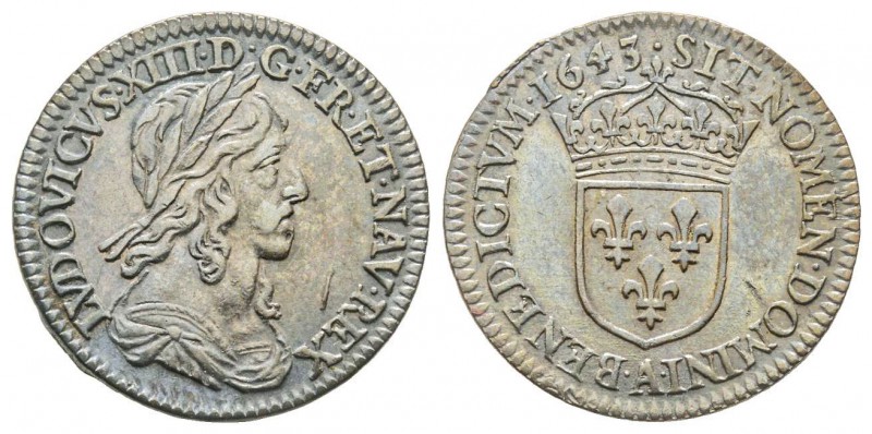 Louis XIII 1610-1643
1/12 Écu 2èm poinçon de Warin buste drapé et cuirassé, Pari...