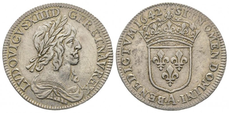 Louis XIII 1610-1643
1/4 Écu 2èm poinçon de Warin buste drapé et cuirassé, Paris...