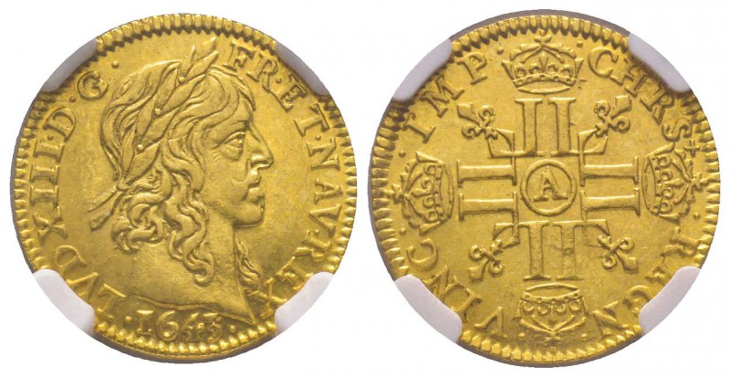 Louis XIII 1610-1643
1/2 Louis d'or à la mèche longue, Paris, 1643 A, AU 3.36 g....