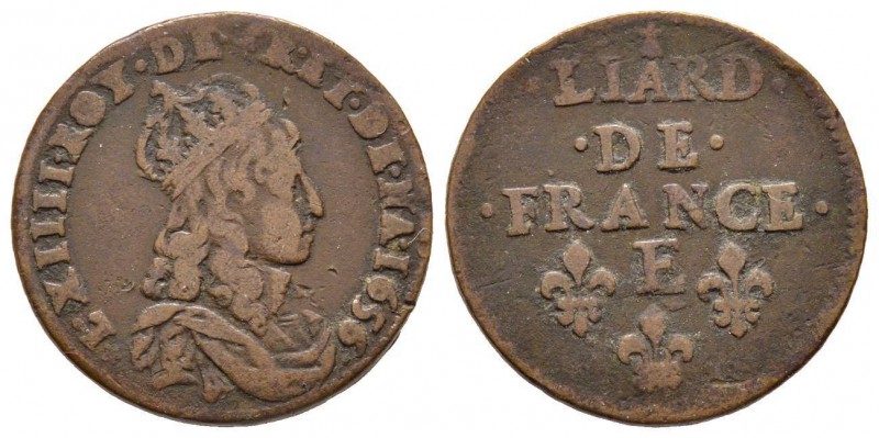 Louis XIV 1643-1715 
Liard de France au buste juvénile, deuxième type, Meung sur...