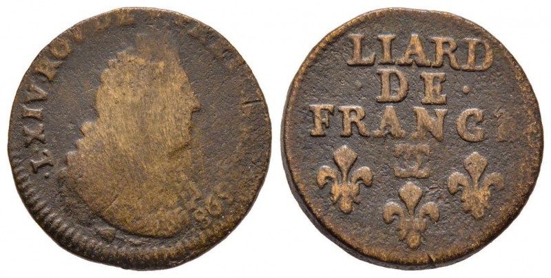 Louis XIV 1643-1715 
Liard de France au buste agé, deuxième type, Besançon, 1698...