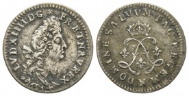 Louis XIV 1643-1715 
4 Sols aux 2 L, rf, Montpellier, 1695 N, AG 1.53 g.
Ref : G. 106 (R2)
Conservation : TB