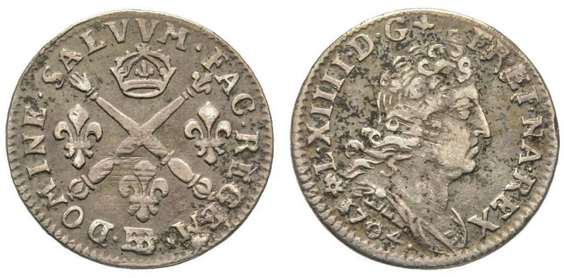 Louis XIV 1643-1715 
5 Sols aux insignes, rf, Strasbourg, 1704 BB, AG 1.53 g.
Re...