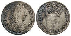 Louis XIV 1643-1715 
1/12 Écu au buste juvénile, Rouen, 1659 B, point après 6. * FR, AG 2.2 g.
Ref : G. 115
Conservation : TB-TTB