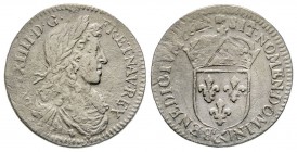 Louis XIV 1643-1715 
1/12 Écu au buste juvénile, Aix, 1661 &, mufle, AG 2.19 g.
Ref : G. 115 (R)
Conservation : TB