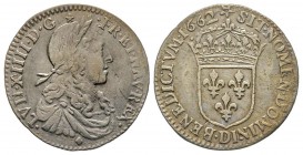 Louis XIV 1643-1715 
1/12 Écu au buste juvénile, Lyon, 1662 D, molette, AG 2.20 g.
Ref : G. 115 
Conservation : presque TTB