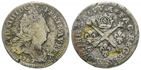 Louis XIV 1643-1715 
10 Sols aux insignes, Paris, 1703 A, AG 2.75 g.
Ref : G. 133
Conservation : B-TB