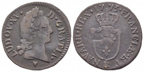 Louis XV 1715-1774
1/2 Sol d'Aix, 1773, Cuivre 6.11 g.
Ref : G. 274 (R2)
Conservation : TB+. Rare
